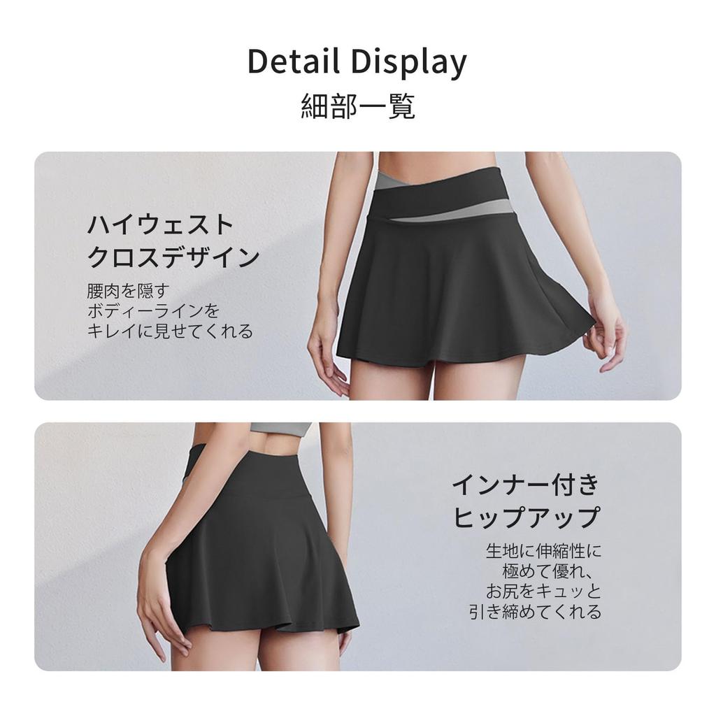 MORGEN SKY Mini spódniczka ze spodenkami wewnętrznymi dla i i MQ005 Damska spódniczka A-line do tenisa, golfa, na siłownię, jogi, fitnessu, treningu, biegania. Elastyczny, Oddychający,