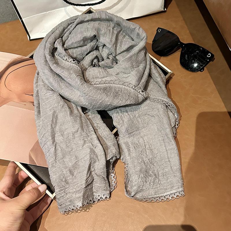 Scarf female autumn and winter new student small fresh literary solid color silk scarf multi-functional warm shawl scarf