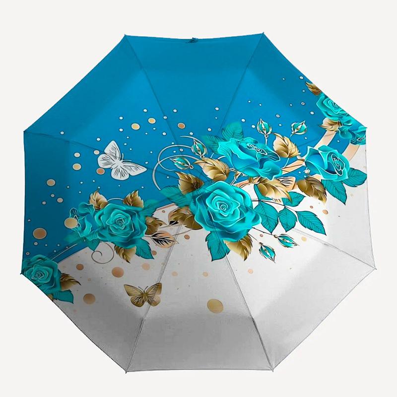 1pc Blue Floral Butterfly Design Umbrella with Plastic Handle,Suitable for All Seasons Umbrellaptys26077