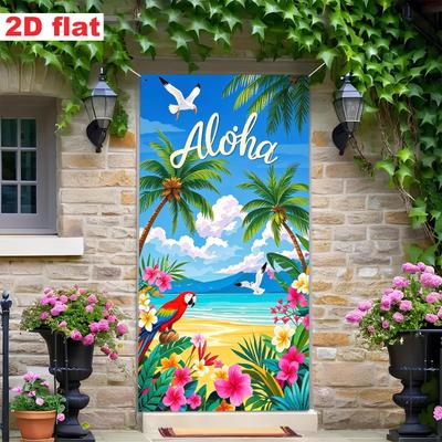 New Summer Hawaiian Door Banner: Beach Party & Festival Photo Backdrop Decoration