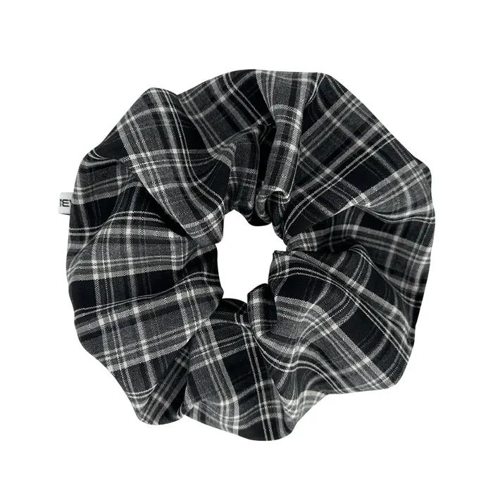 Vintage Check Scrunchie - Black (Handmade Hair Scrunchie)