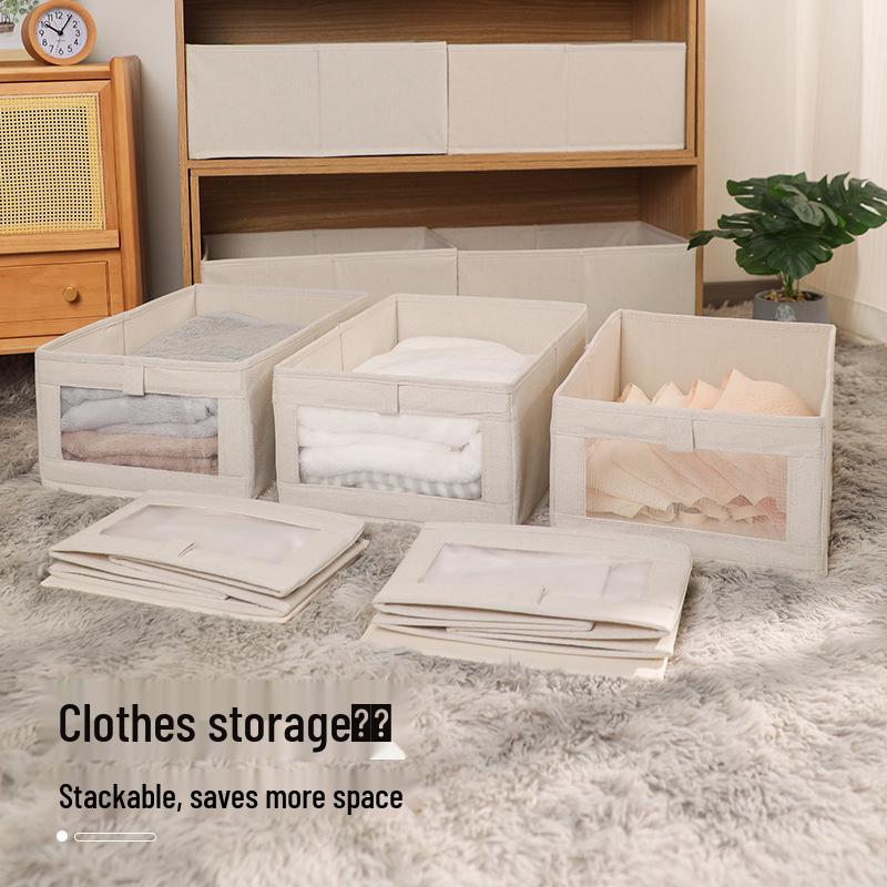 Cotton & Linen Foldable Storage Box with Window for Clothes