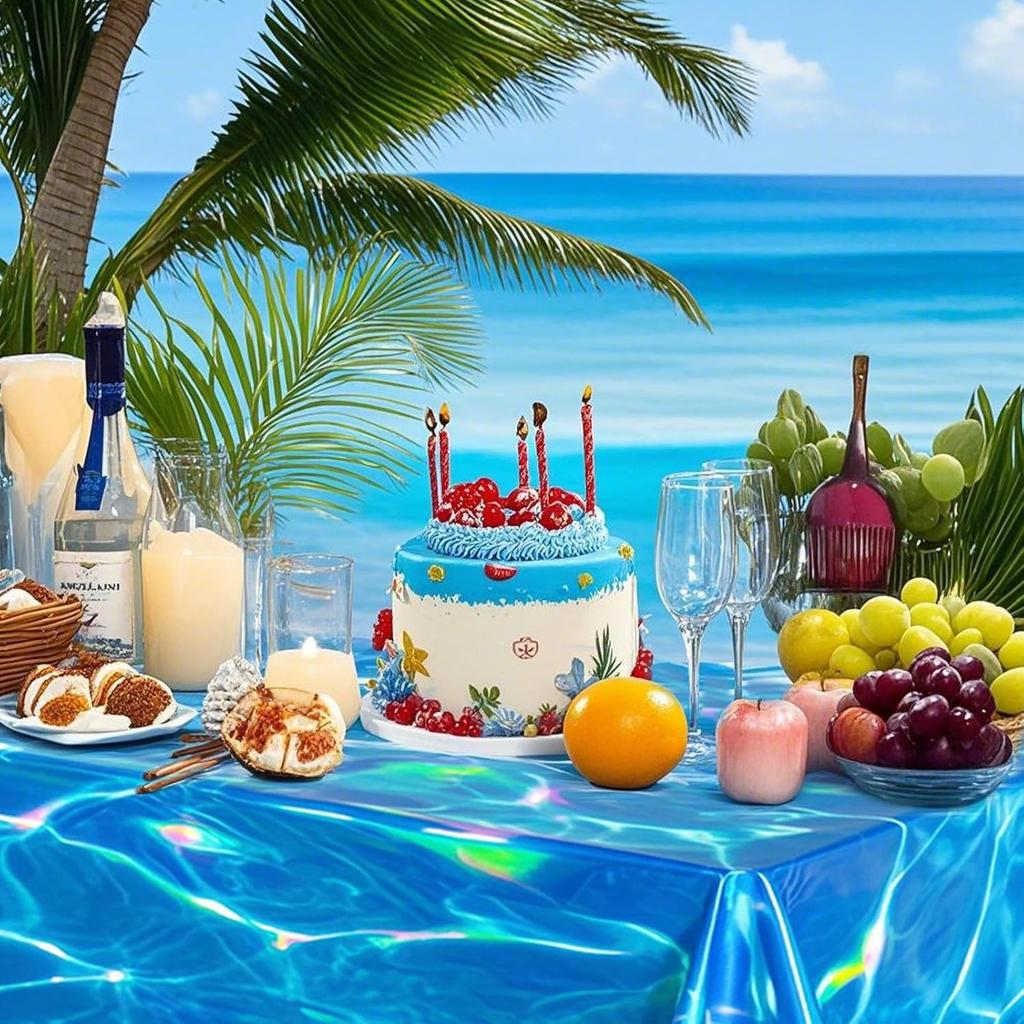 3 Pcs Iridescent Ocean Waves Tablecloths, 54 x 108 Inch Disposable Plastic Ocean Table Cloth, Water Print Tablecloths Ocean Table Cover for Beach