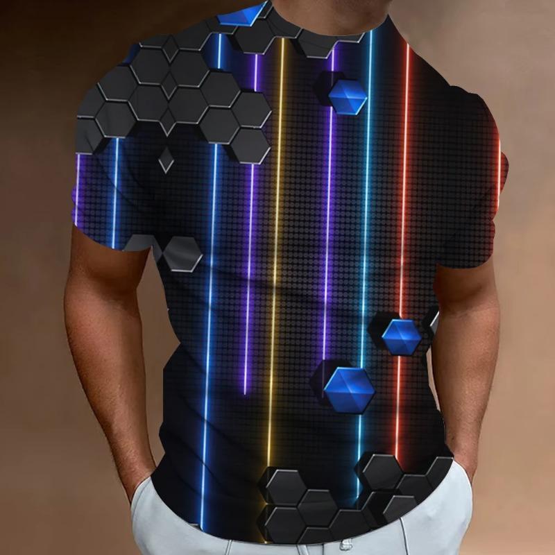 Funny Men's T Shirt Tops 3d Abstract Geometry Print T-Shirt For Men Summer Trend Simple Loose Tee Casual Breathable Man Clothing