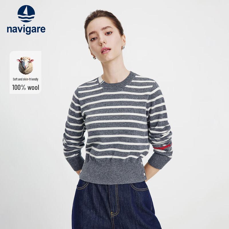 

Navigare Women s 2025 A/W Striped 100% Wool Short Knitted Sweater XL