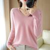 Hollow Out Sweater Women's Solid Color Autumn and Winter Base Sweater Long Sleeved Knitted Sweater Slim V-neck Pullover Trendy Sweater