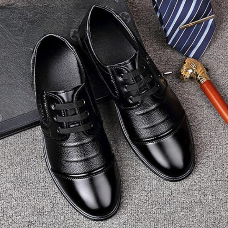 Men's Cowhide Leather Shoes Lace-up Oxford Shoe Luxury Loafers Black Business Casual Dress Shoes High Quality Men Driving Shoes