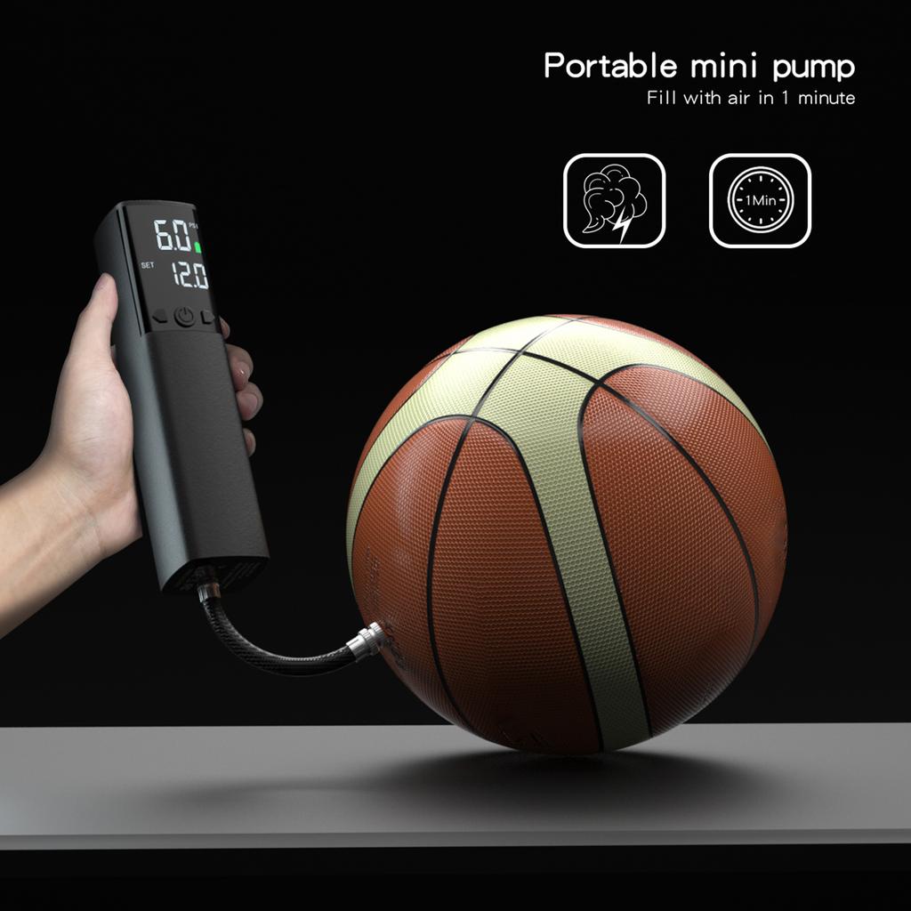 Elektryczna pompka do piłek, przenośna, akumulatorowa pompka do piłek z wyświetlaczem LCD i światłem LED, 12 PSI, miniaturowa pompka do piłek