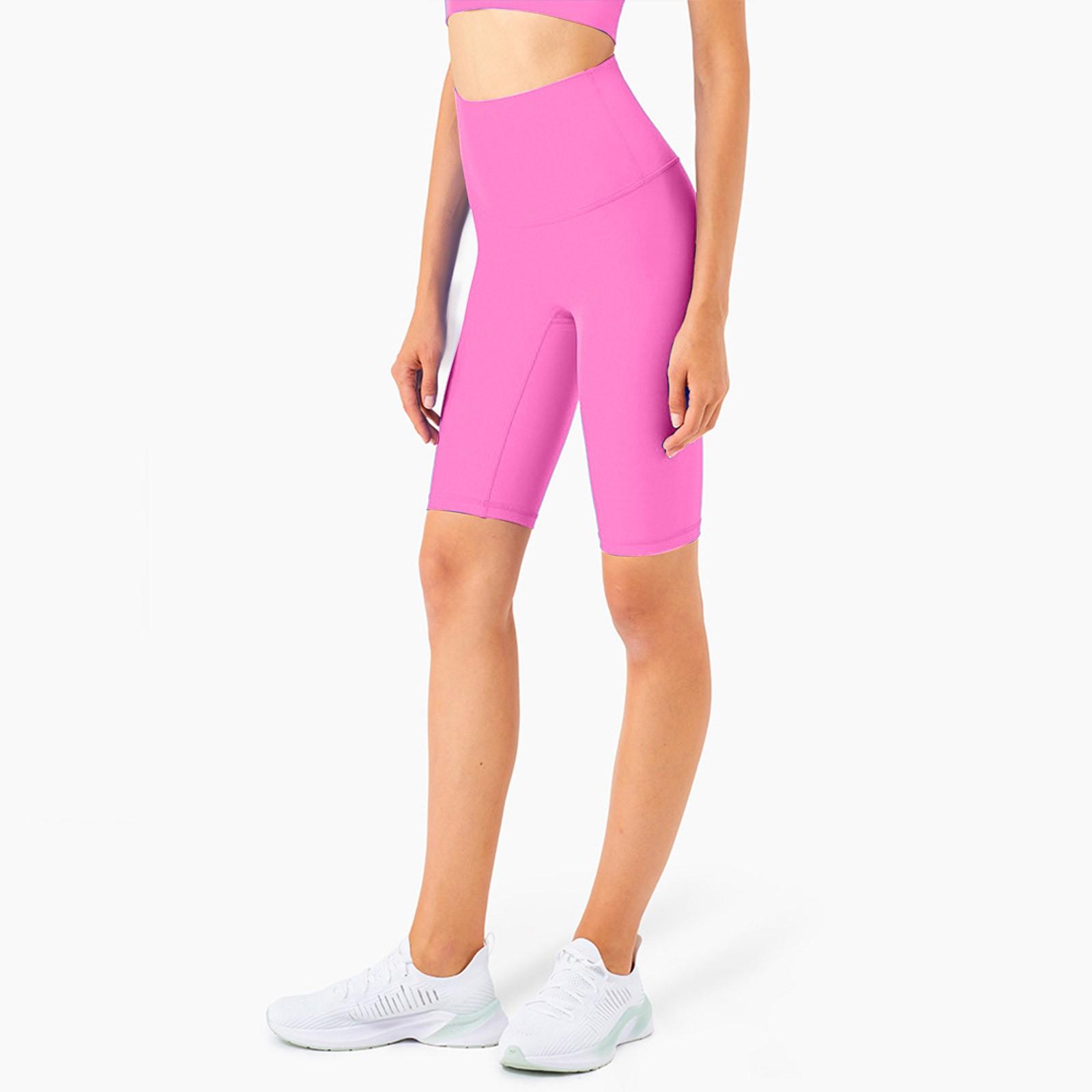 

Nude 5-point Yoga Pants For Women In Summer Without T-shirt Tight Yoga Clothes High Waist Hip Lifting Fitness Yoga Shorts S рожевий