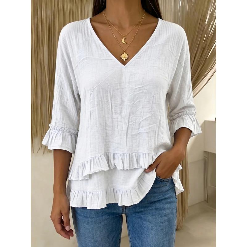 BITCED Women's Fashion Casual V-Neck 3/4 Sleeves Blouses & Shirts