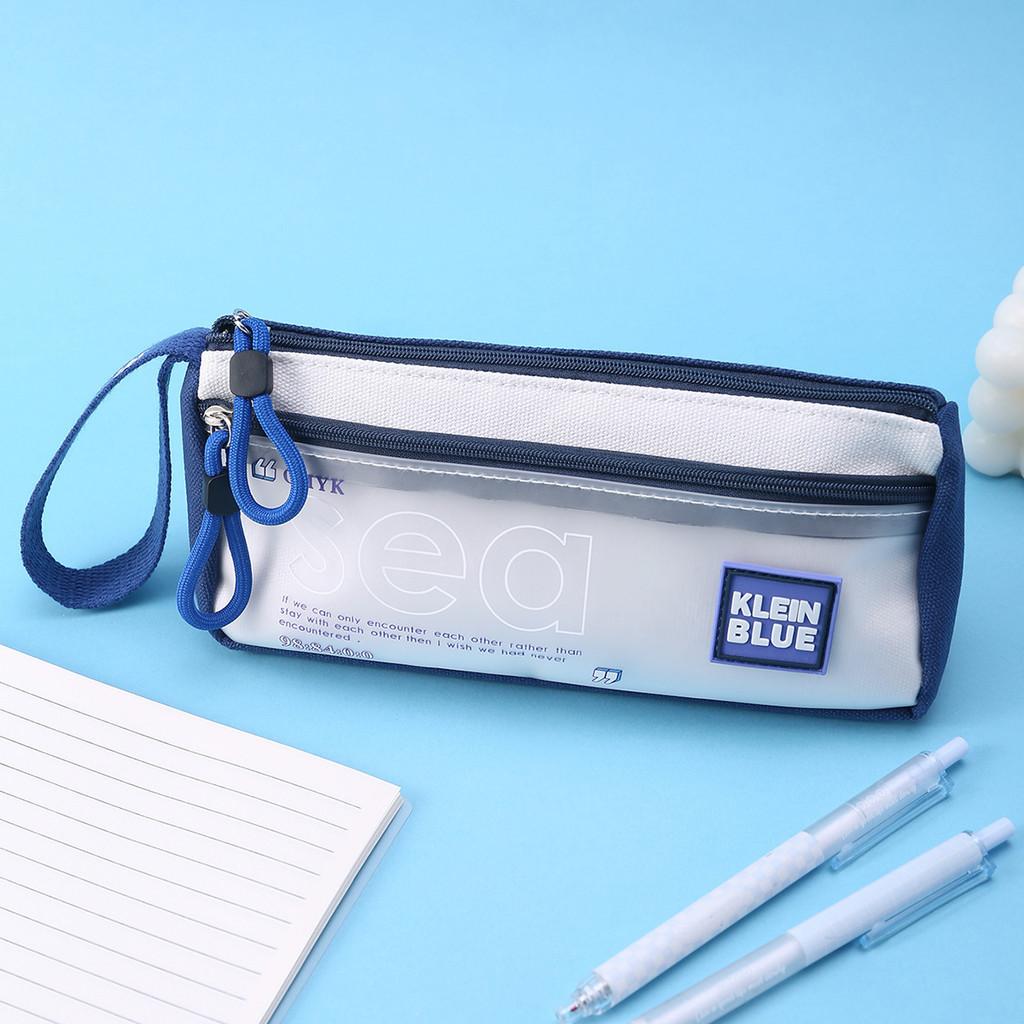 Clain Blue Pencil Case With Large Capacity And Zipper Closure For Students And Office Use
