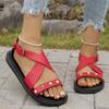 Fashion Women Flat Buckle Sandals Summer New Fashion Light Non Slip Flat Rivet Sandals Woman Comfort Soft Sole Casual Shoes Plus Size 42
