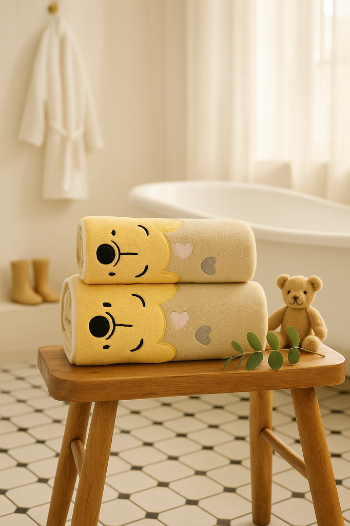 2 Teile/satz Kinder Korallen Fleece Handtuch Cartoon Bär Verdickt Weich Wasser Saugfähig Schnell Trocknend Rechteck Gesicht Dusche Bad Handtuch waschlappen Kit