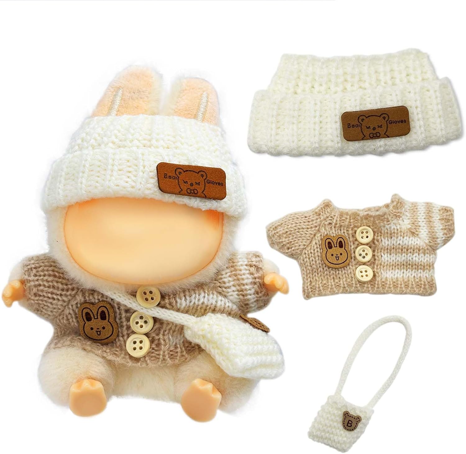 

Doll Clothes, Clothes for Dolls Outfits, Accessories for 17cm Dolls Clothes Set, Khaki Knitted Hat + Brown Sweater + Crossbody Bag, No Doll Included бежевый