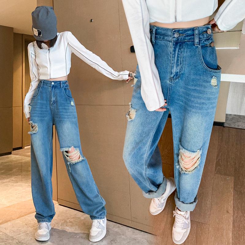 Plus Size Women's Black Denim Pants, Loose Elastic Waist, Wide-Leg, Straight, Floor-Length, Winter Extra Thick, Slimming, Fits Up to 200 Jin.