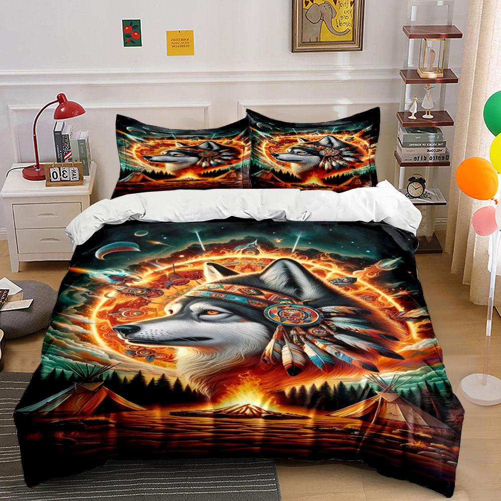 

Wolf surrounded by fire. Bedding sets Duvet cover sets Duvet covers Pillowcases(1 * Duvet Cover 2 * Pillowcases, without duvet insert) 135x200cm
