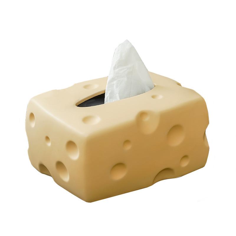 Ceramic Tissue Box Cartoon Cheese Shape Paper Towel Holder Napkin Desktop Storage Perforated Ornament