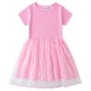 Korean Style Children's Princess Dress - Short/Long Sleeve with Stars, Rainbow Sequins, and Mesh Pleats for Spring, Summer, and Autumn