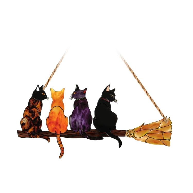 

Decorative Sunlight Reflecting Cats with Broom Ornament Hanging Craft Suncatchers For Living Room Bedroom Office Window 1