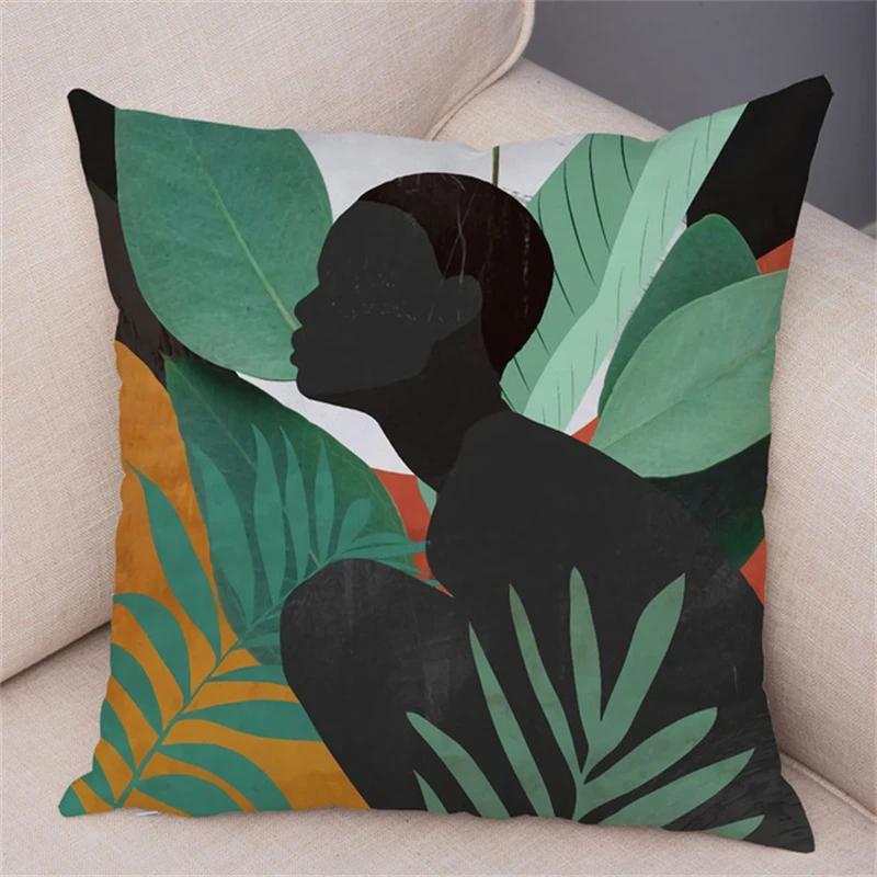Geometric Pattern Fashion Women Sofa Car Home Decor Cushion Cover Black African Girl Pillowcase