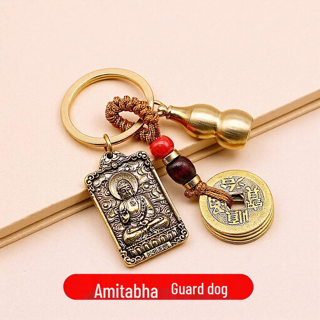 Brass Zodiac & Guardian Deity Buddha Square Pendant Keychain Charm