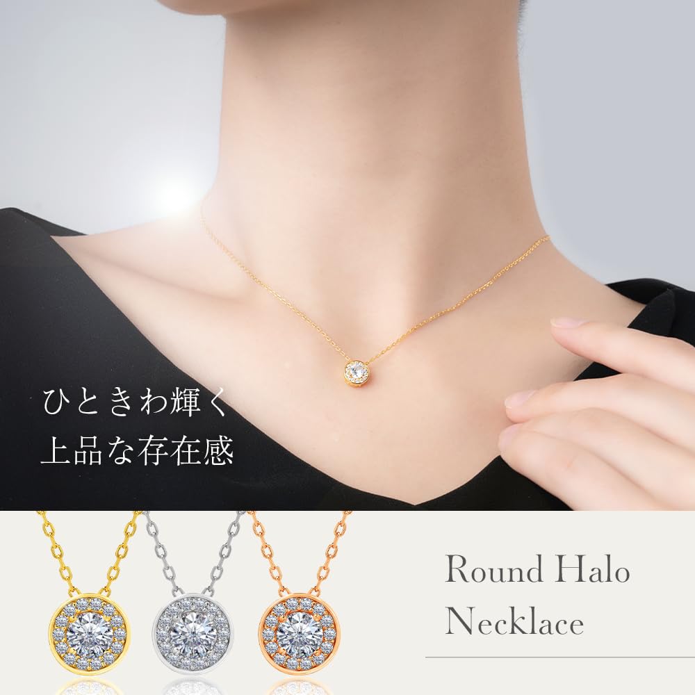 Necklace for Cubic 925 Silver [La Paume] Women, Simple, Hypoallergenic, Zirconia, (Yellow Gold)