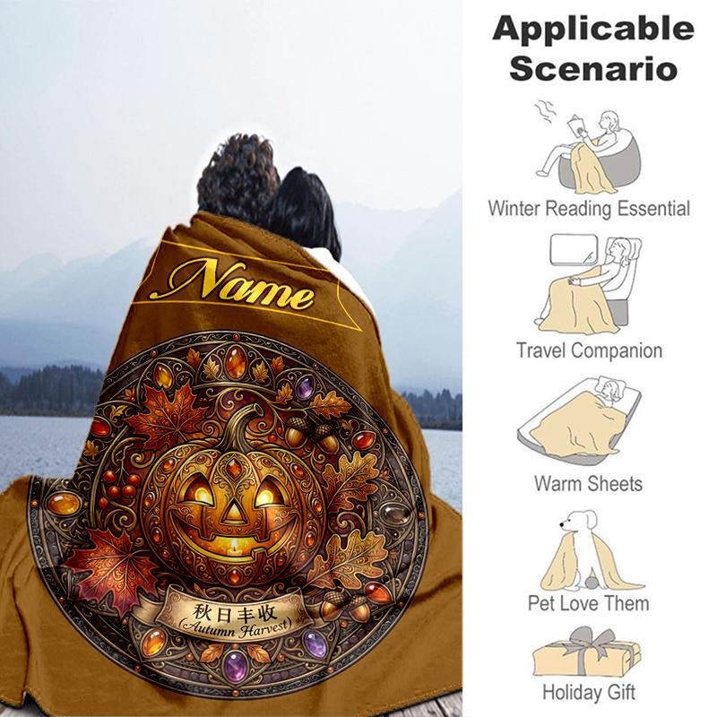 1PC Custom Name Autumn Harvest Festival outdooor Flannel blankets Throw Blanket All-Season Throw Gift Bedspread for Couch, Bed, Camping Holiday Birthd