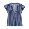 Kaslead New Women Clothes Western Style Blended Stripe Short Sleeve Shirts Shorts 8100669 8100669
