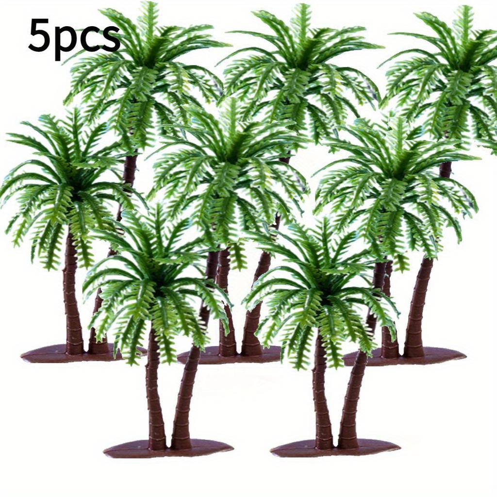 5 Stück Miniatur-Kokospalmen-Set, Simulierte Strand-Sand-Schale Landschaftsmodell, Doppel-Kokospalmen-Pflanzen-Dekorationen, Zubehör-Schmuckstücke