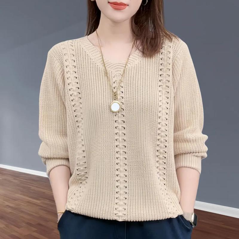 V-neck Knitted Sweater Autumn Popular Women s Clothing Foreign Style Inside with Solid Color Bottoming Shirt Top Jumpe Homme 3XL бежевый 1280₽