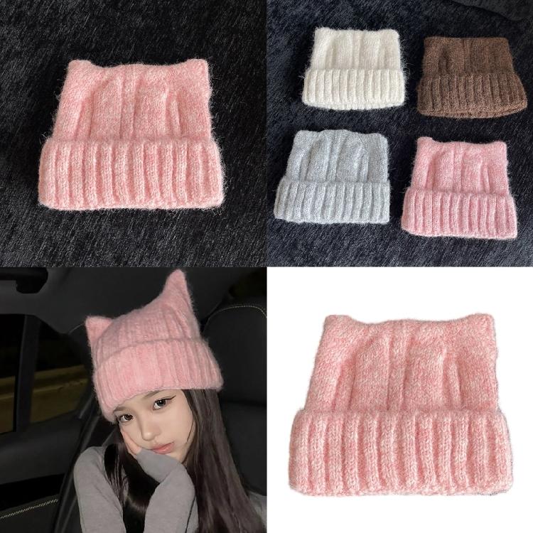 Crochet Devil Ear Hat for Women and Girl Popular 2000S Beanies Hat Soft Pullover Hat for Daily Use Outdoor Winter Headpiece