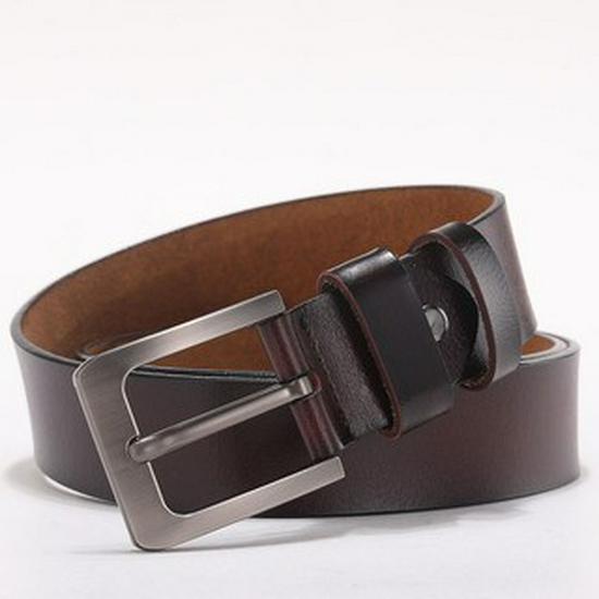 Men's Genuine Leather Casual Belt with Pin Buckle - Full Cowhide Waistband