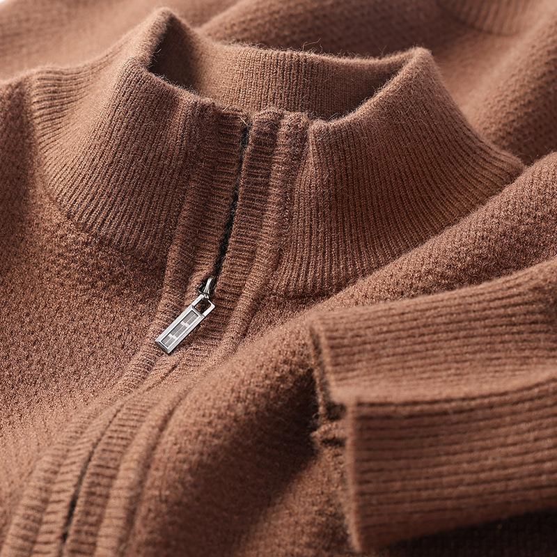 Manzibo Men's Half-Zip Jacquard Knit Stand Collar Sweater - Breathable Casual Autumn/Winter Pullover