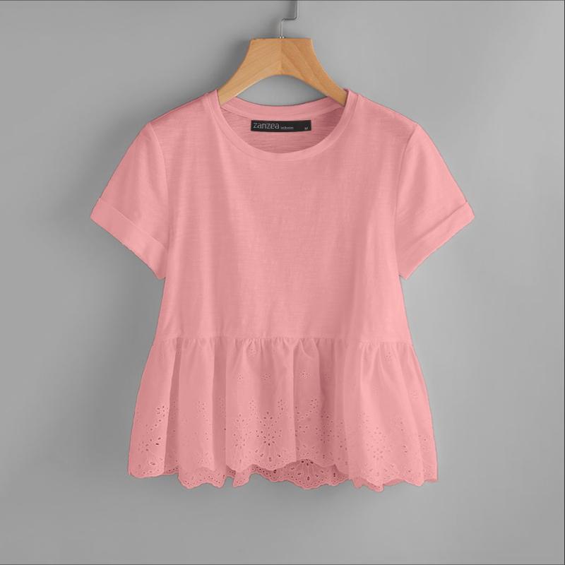 

ZANZEA Женские повседневные летние футболки с коротким рукавом и круглым вырезом, пэчворк крючком S