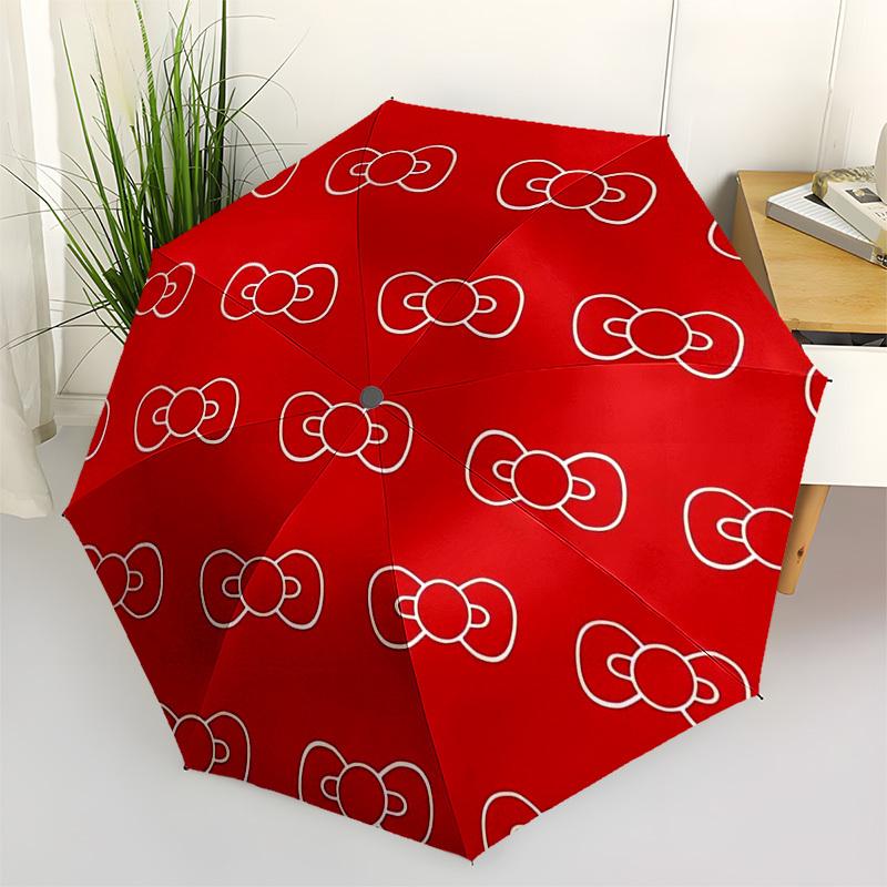 1pc Red Background with White Bow Patterns Umbrella with Plastic Handle, Suitable for All Seasons Outdoor YUSAN384