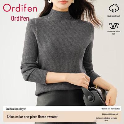 Oudifen Women's Slim-Fit Rhinestone Thermal Sweater
