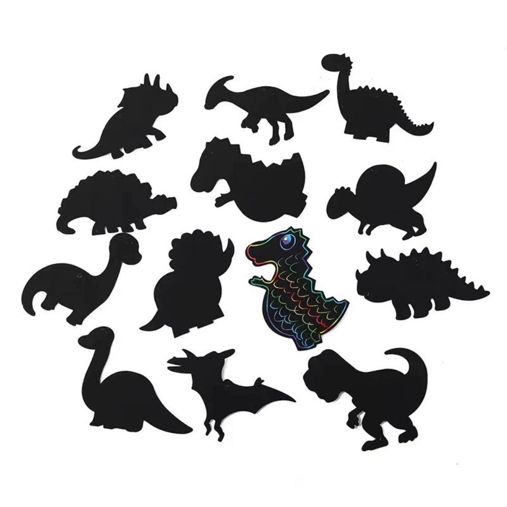 12Pcs Cartoon Dinosaur Scratch-Off Paintings Colorful Birthday Baby Shower Party Filler Prizes School Event Pinata Decoration