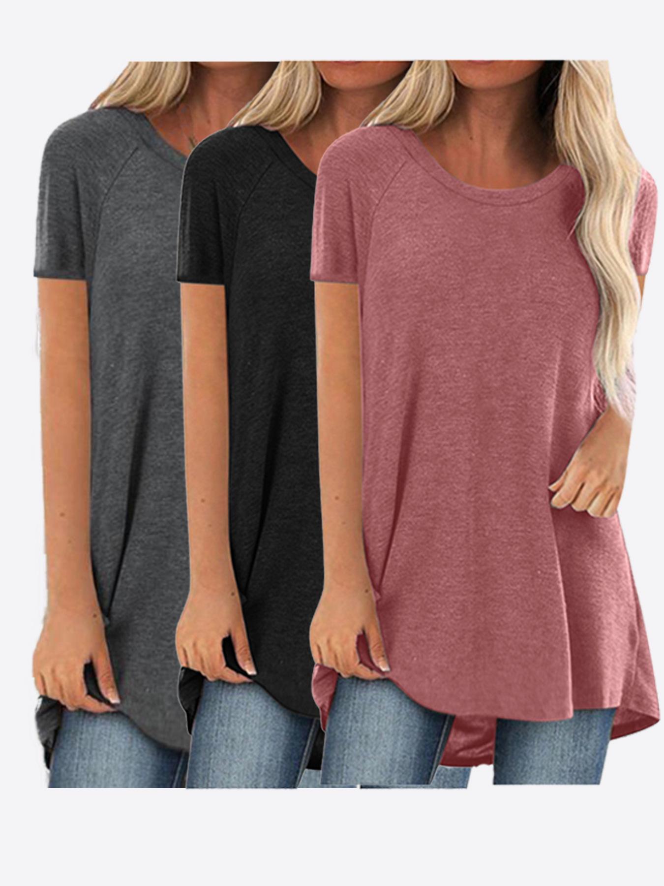 Women s Bestseller Casual Swallowtail Round Neck Short Sleeve T-shirt Three-piece Set M