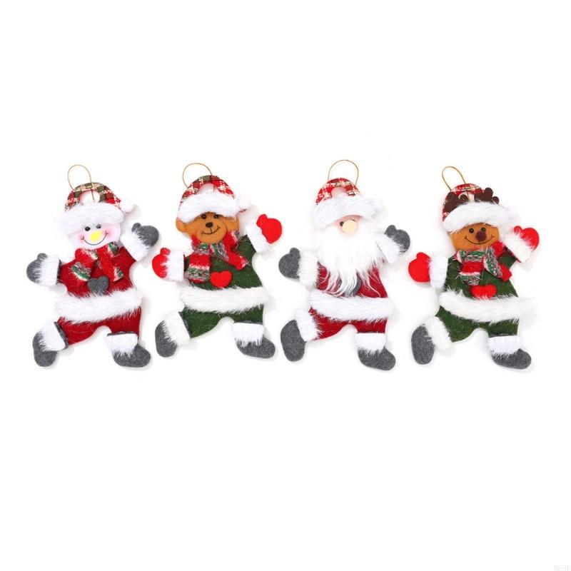 4 Pcs Bear Santa Pendant Christmas Tree Decorations For Home Party Indoor Outdoor Use Hanging Holiday Ornaments M68E