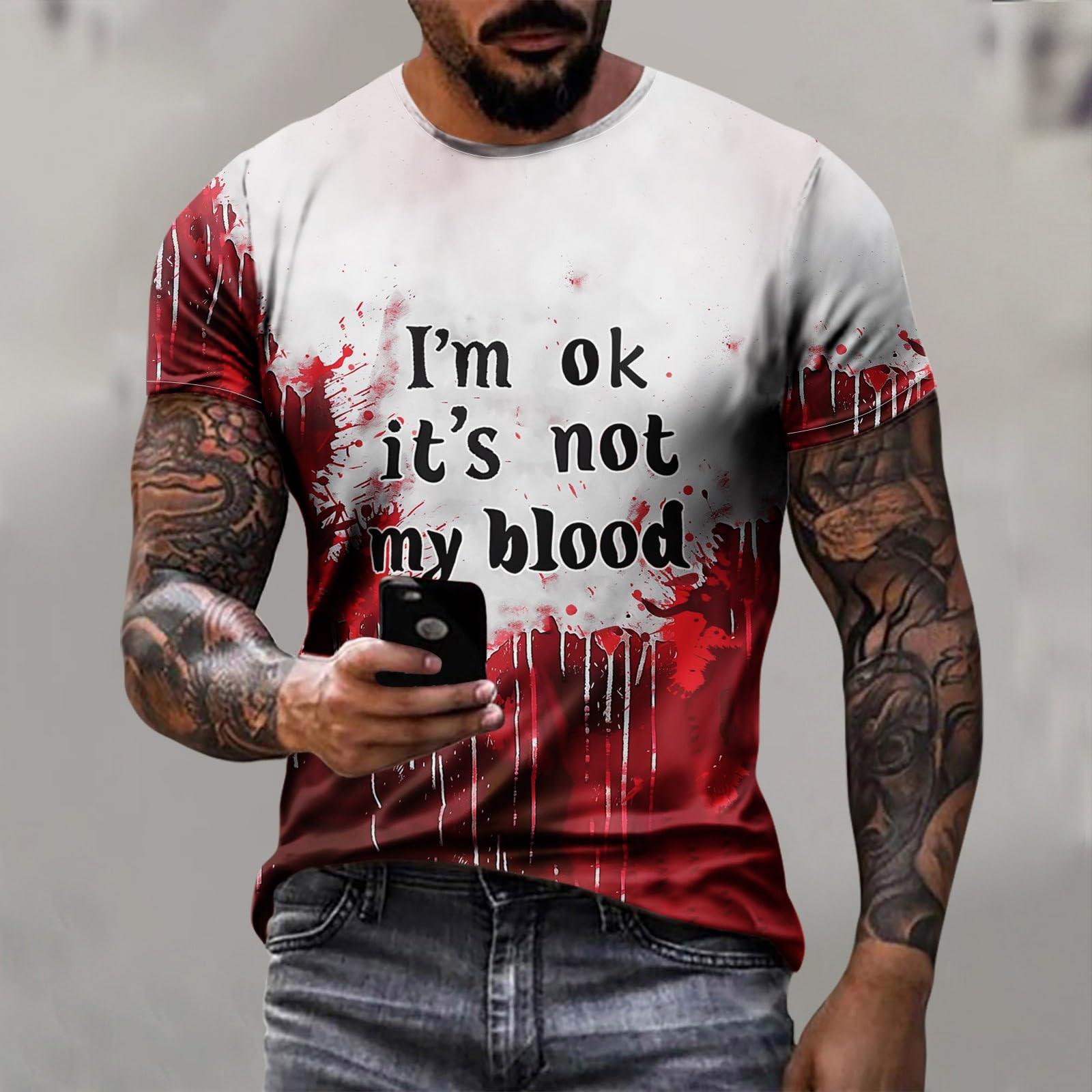 

Мужская мода с коротким рукавом и круглым вырезом с принтом на Хэллоуин в стиле кэжуал XL белый