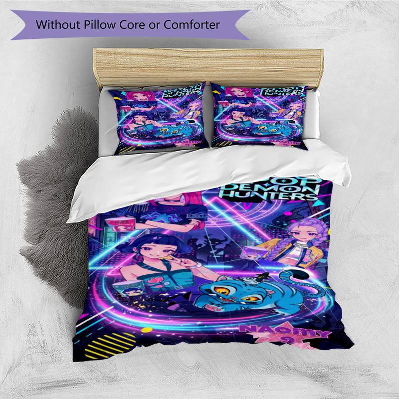 3pcs Duvet Cover Set (1*Duvet Cover + 2*Pillowcase, Without Core), KPop Demon Hunters Print Bedding Set, Bedroom Decor, All‑Season, Gift