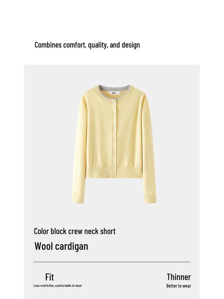 Semir Damen Colorblock Strickjacke aus Wolle