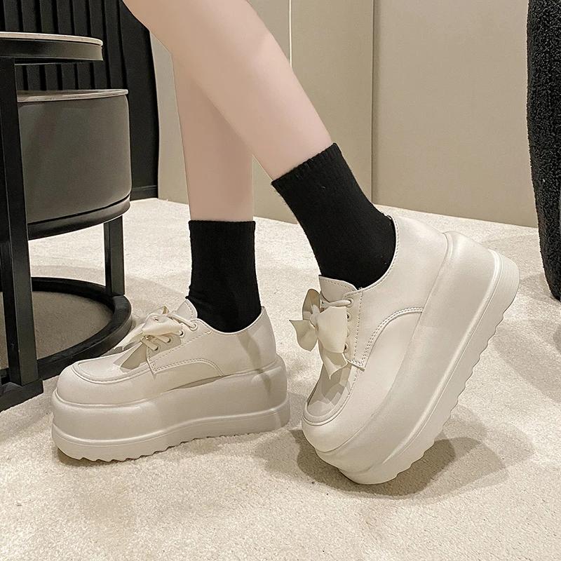 Fashion Women Thick Sole Leisure student Sneakers New Autumn Butterfly-knot Slip-on Shoes Spring Outdoor Non Slip Platform Shoes 7CM