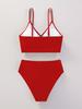 Solid Deep V Backless Sexy Bikini Set Elegant Comfortable Two Piece Swimwear