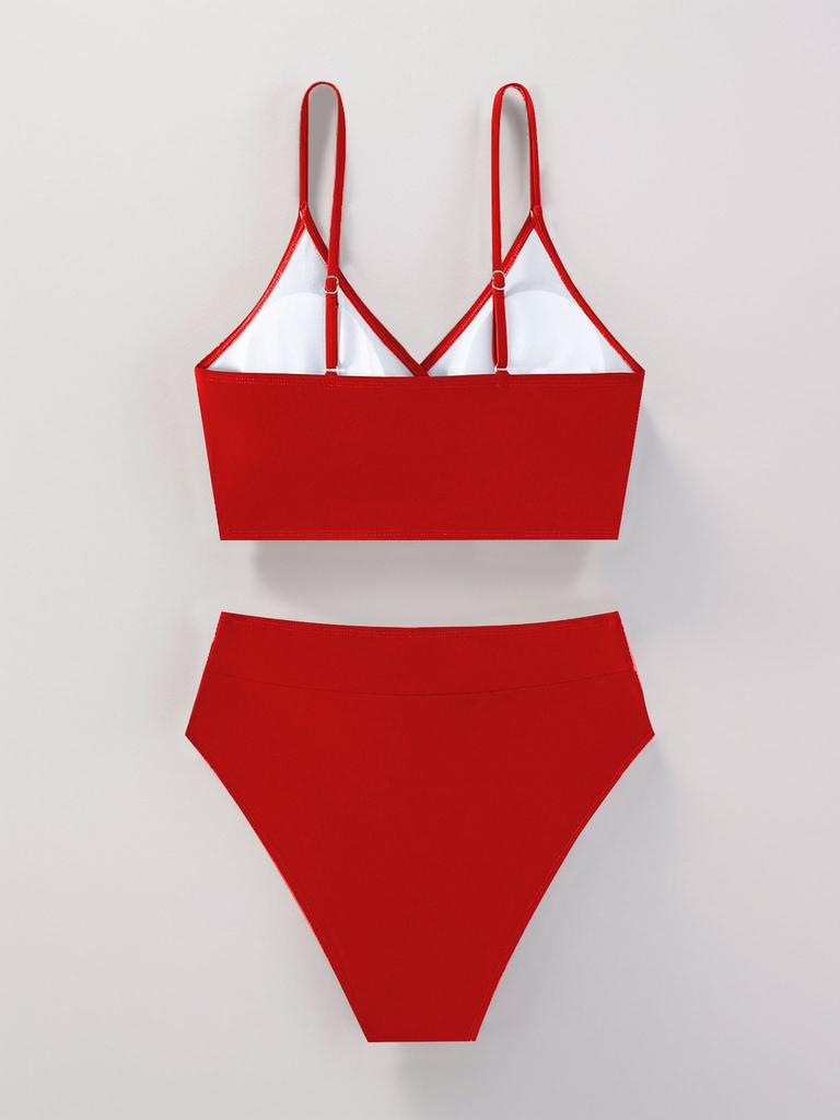Solid Deep V Backless Sexy Bikini Set Elegant Comfortable Two Piece Swimwear