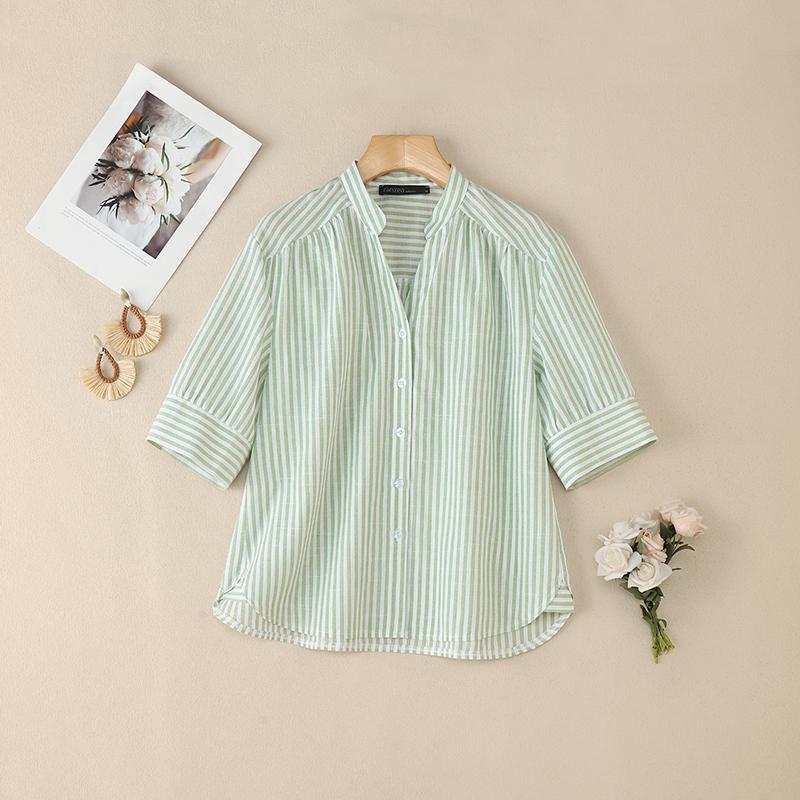 ZANZEA Women Casual V-Neck Half Sleeve Loose Stripe Blouse