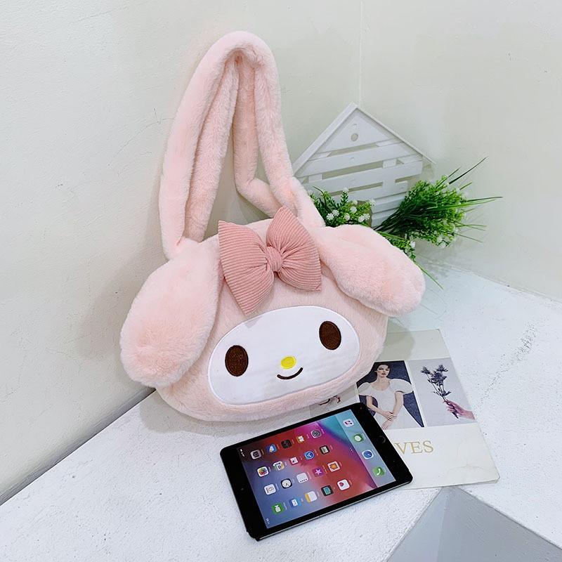 Soft Plush Girls Handheld Shoulder Bag With Key Pocket And Zipper Closure