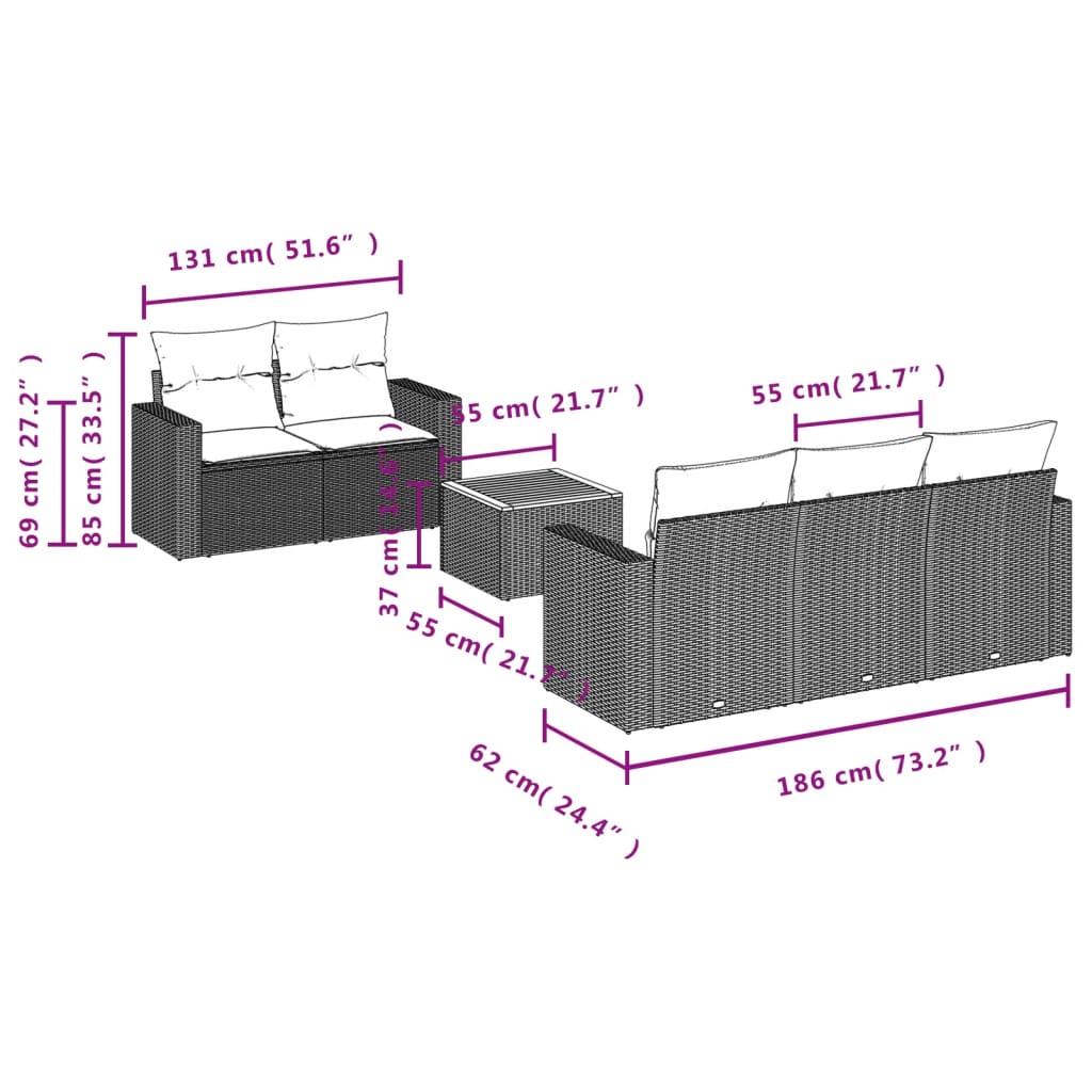 Vidaxl 6-Cz. Garden Furniture Set With Cushions, Grey, Poly Rattan