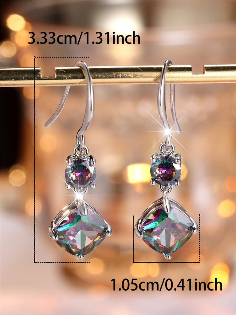 Charm Female Rainbow Crystal Stone Cute Drop Earrings Silver Color Cute Trendy Bridal Wedding For Women
