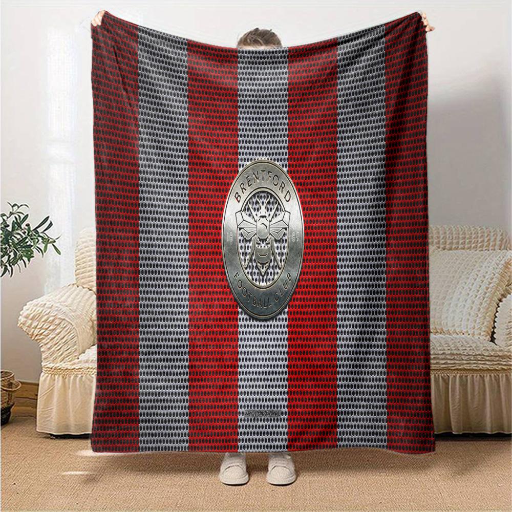 Brent-ford Football Club Crest Flannel Blanket, Soft Polyester, Modern Design, All-Season for Camping, Travel, Gifts for Holidays or Birthdays
